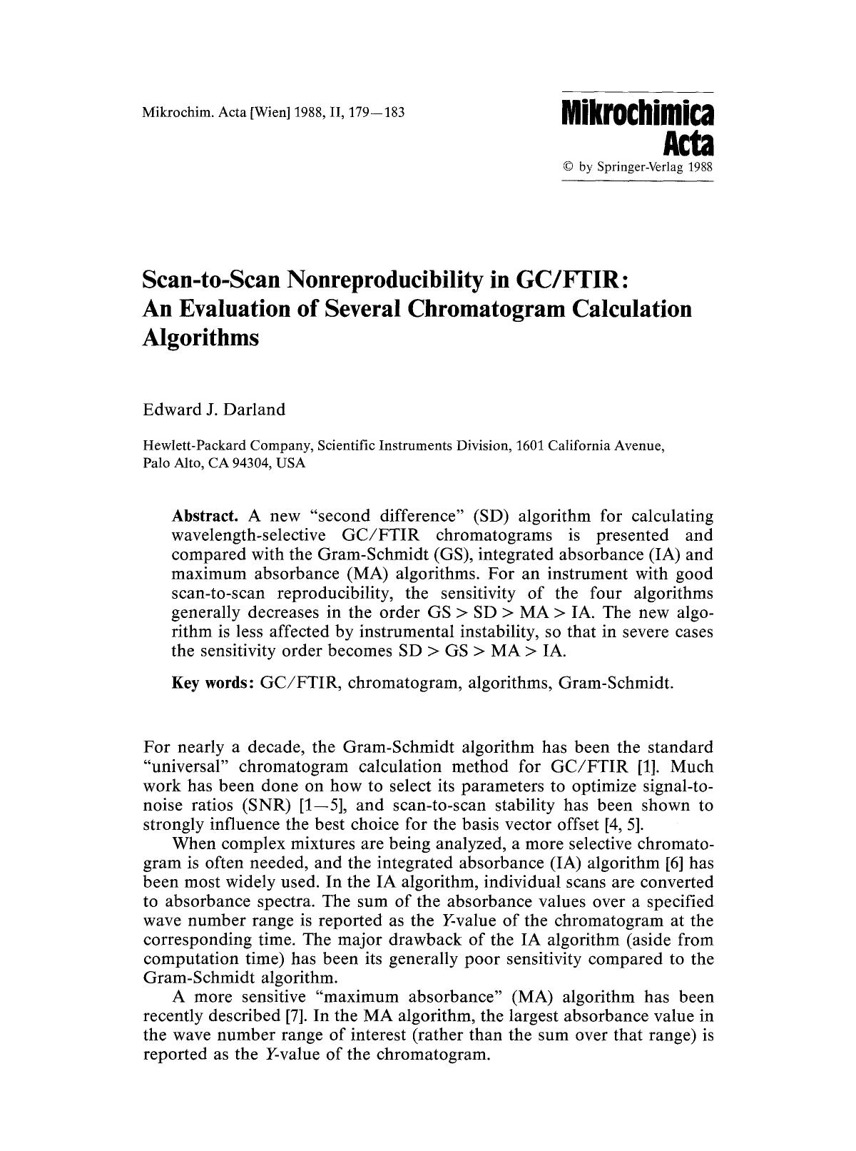 Scan-to-scan nonreproducibility in GCFTIR: An evaluation of several chromatogram calculation algorithms by Unknown