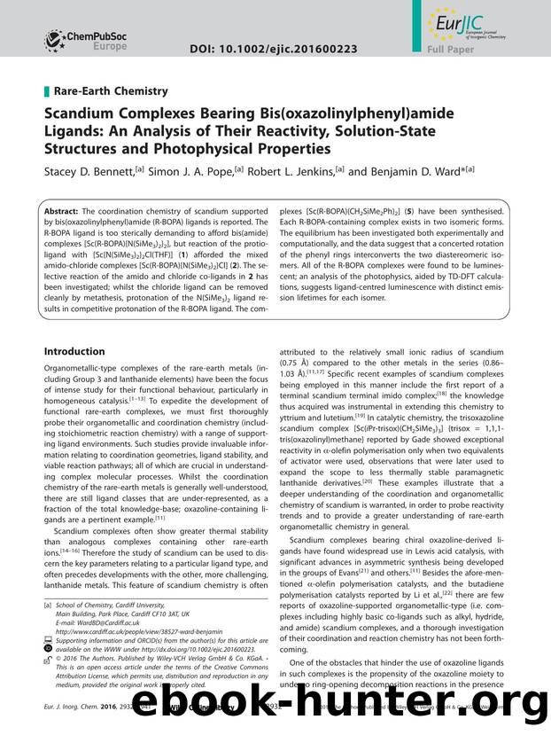 Scandium Complexes Bearing Bis(oxazolinylphenyl)amide Ligands: An Analysis of Their Reactivity, Solution&#x02010;State Structures and Photophysical Properties by Unknown