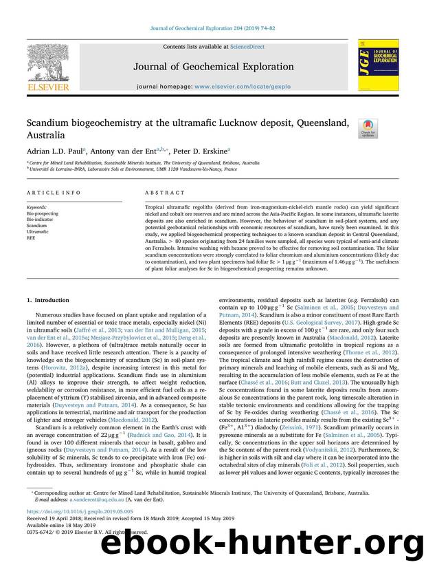 Scandium biogeochemistry at the ultramafic Lucknow deposit, Queensland, Australia by Adrian L.D. Paul & Antony van der Ent & Peter D. Erskine