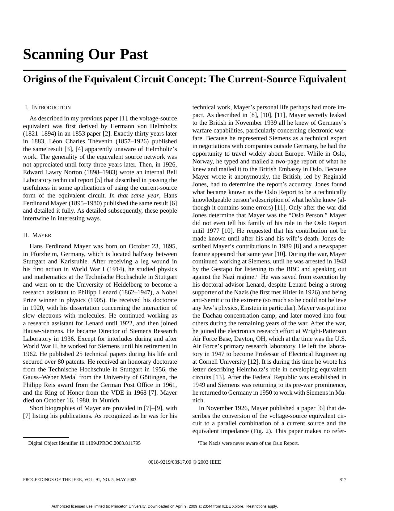 Scanning our past origins of the equivalent circuit concept: the current by Unknown