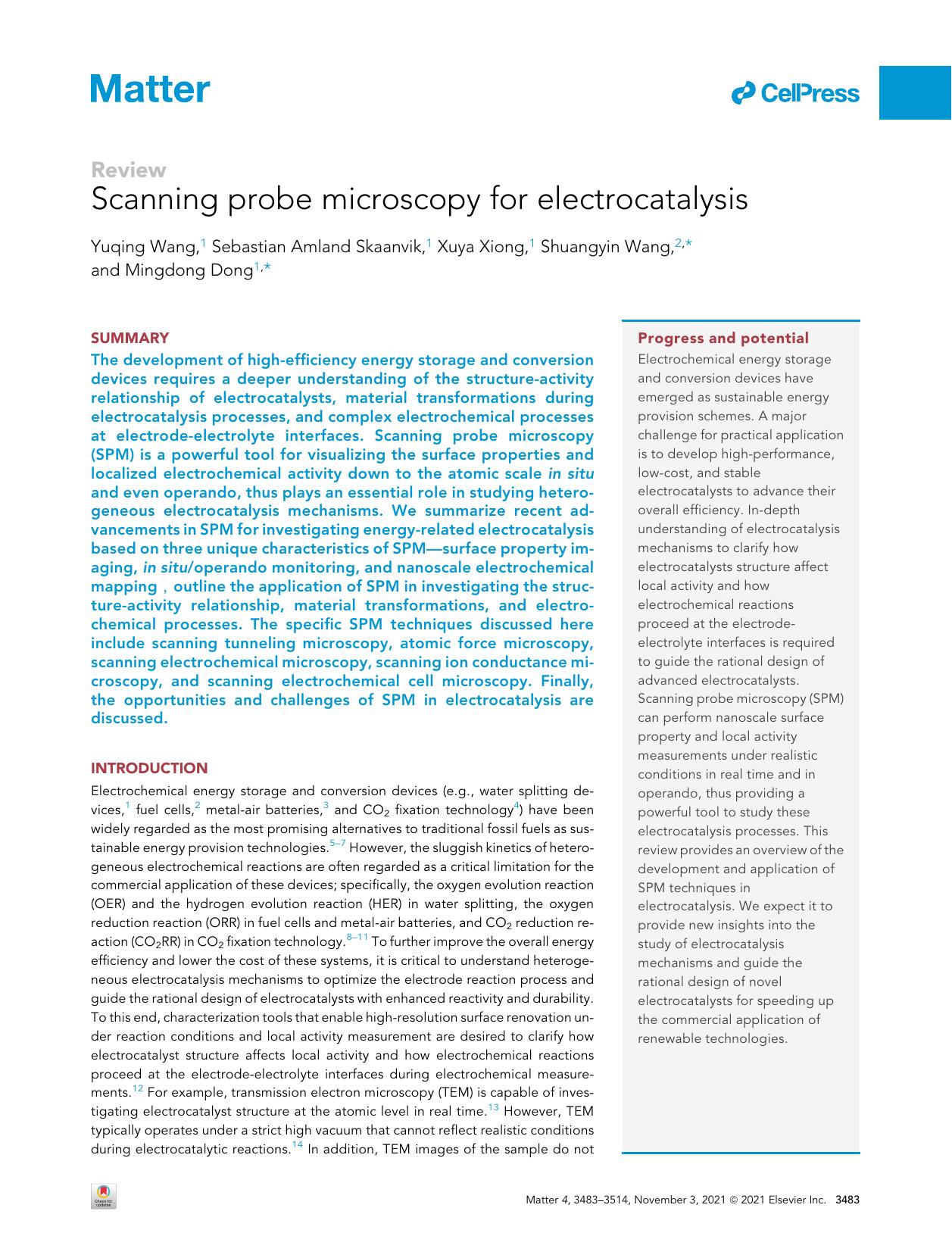 Scanning probe microscopy for electrocatalysis by Yuqing Wang & Sebastian Amland Skaanvik & Xuya Xiong & Shuangyin Wang & Mingdong Dong