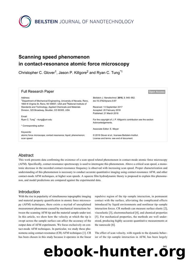 Scanning speed phenomenon in contact-resonance atomic force microscopy by Christopher C. Glover Jason P. Killgore Ryan C. Tung