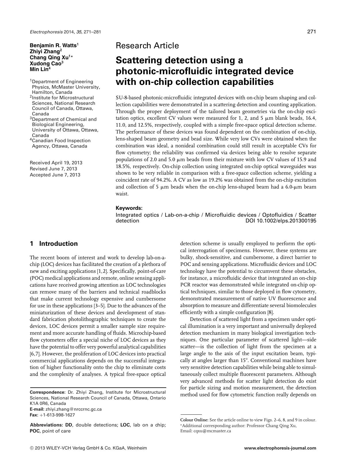 Scattering detection using a photonic&#x26;#x02010;microfluidic integrated device with on&#x26;#x02010;chip collection capabilities by Unknown