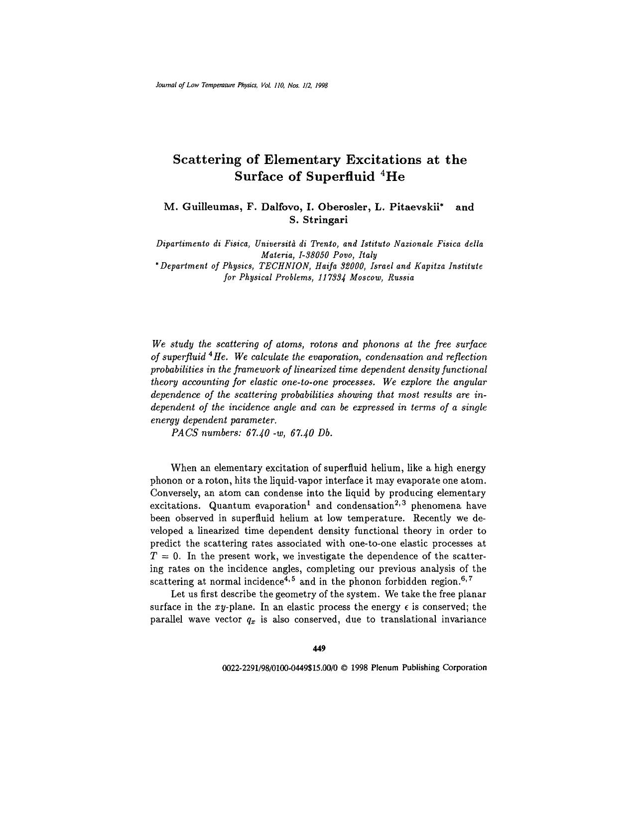 Scattering of Elementary Excitations at the Surface of Superfluid <Superscript>4<Superscript>He by Unknown