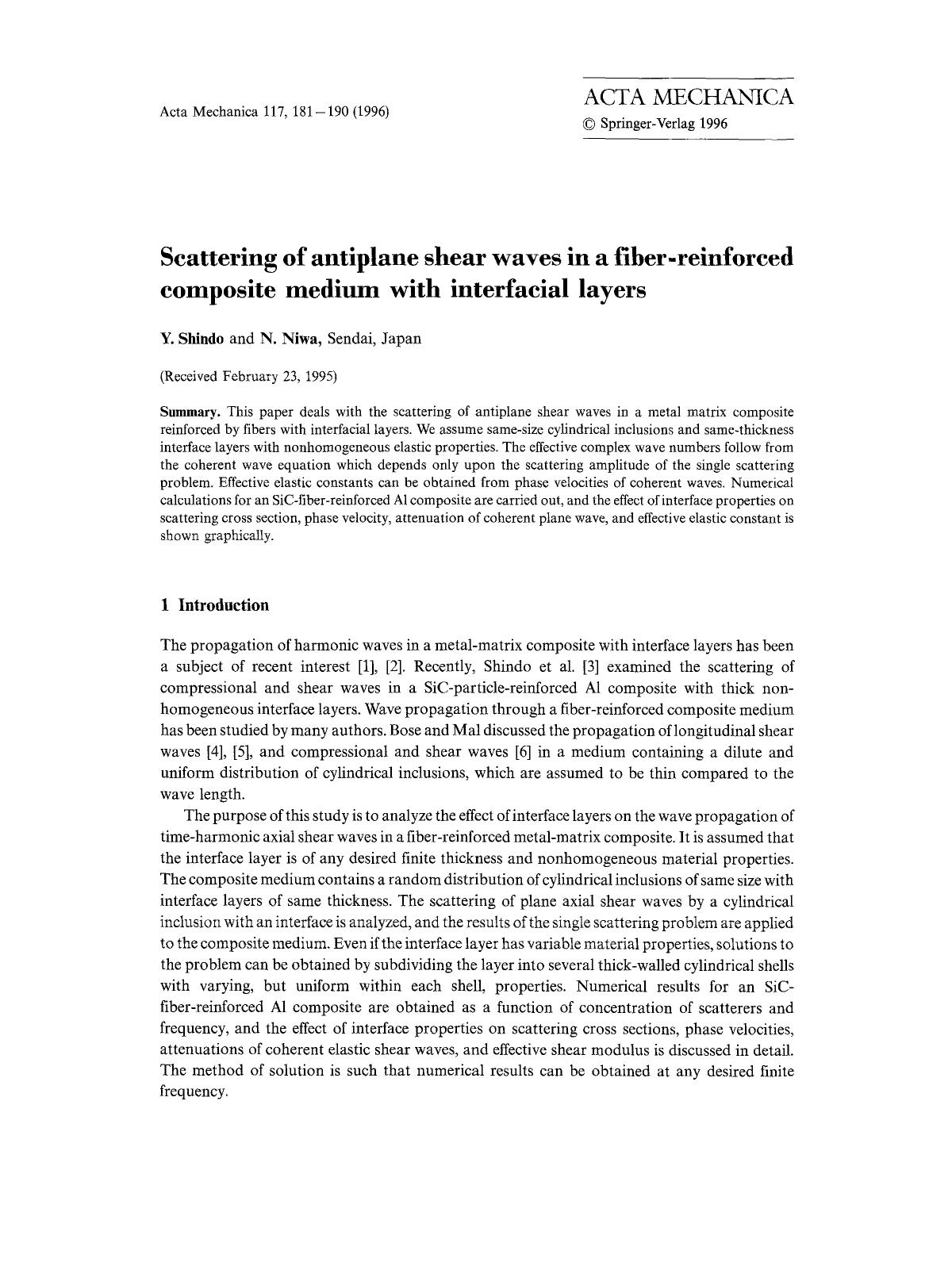 Scattering of antiplane shear waves in a fiber-reinforced composite medium with interfacial layers by Unknown