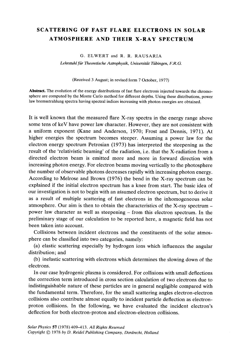 Scattering of fast flare electrons in solar atmosphere and their X-ray spectrum by Unknown