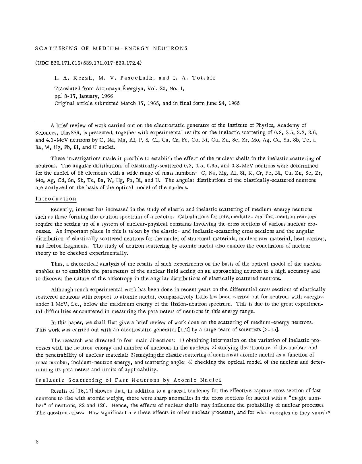 Scattering of medium-energy neutrons by Unknown