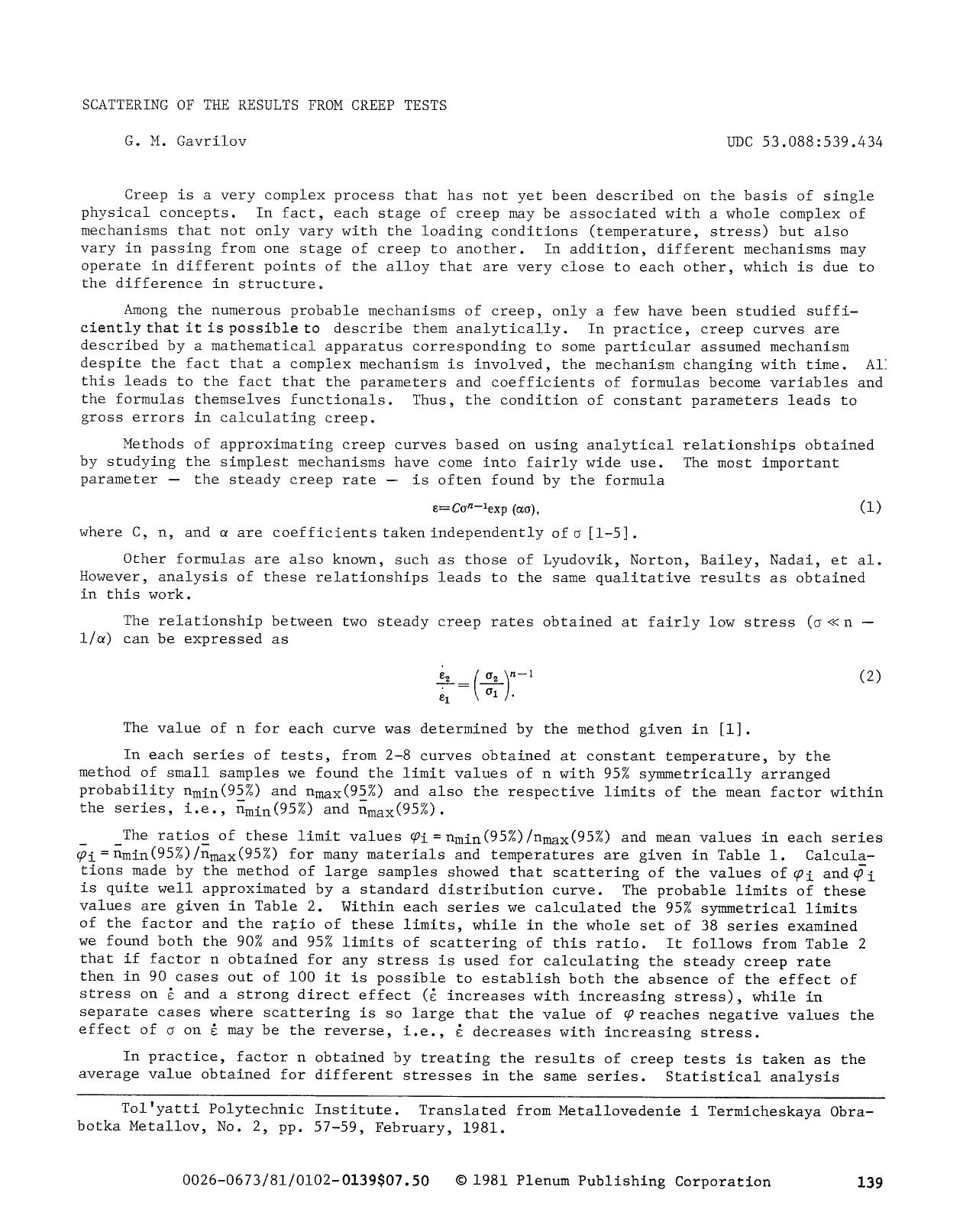 Scattering of the results from creep tests by Unknown