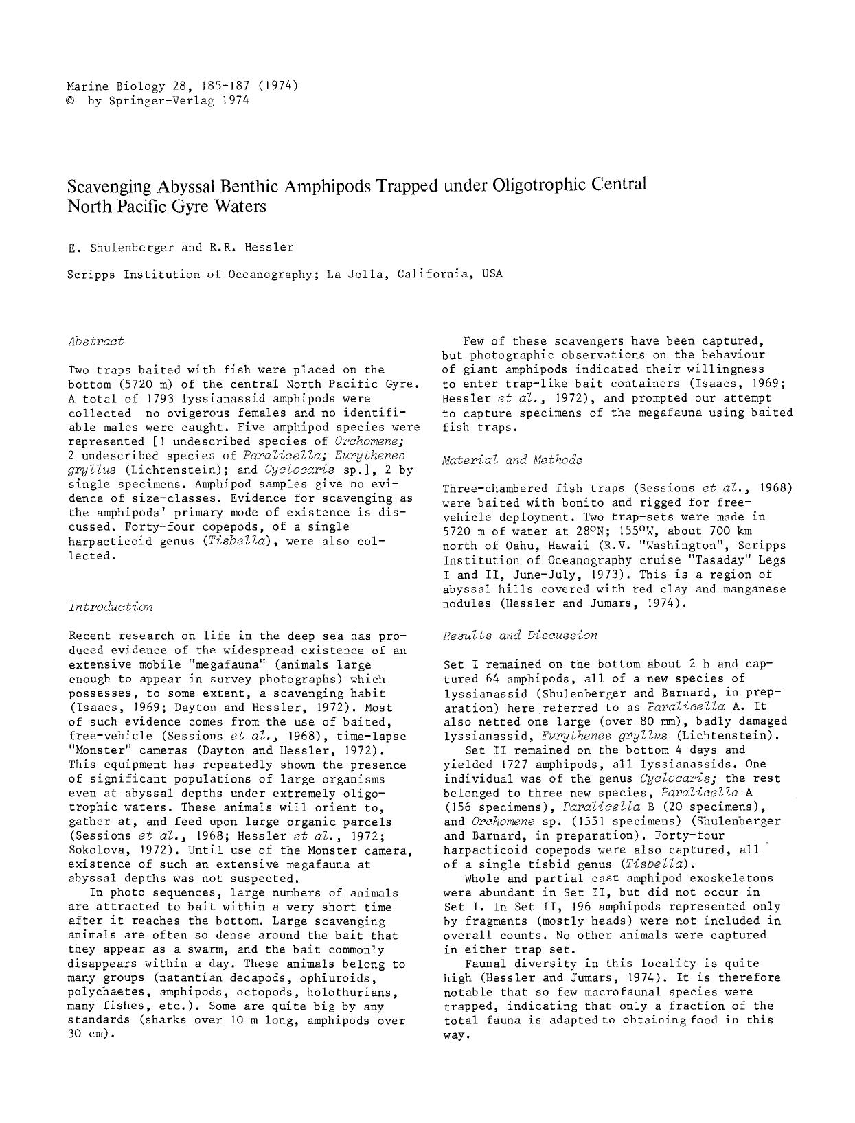 Scavenging abyssal benthic amphipods trapped under oligotrophic central North Pacific Gyre waters by Unknown
