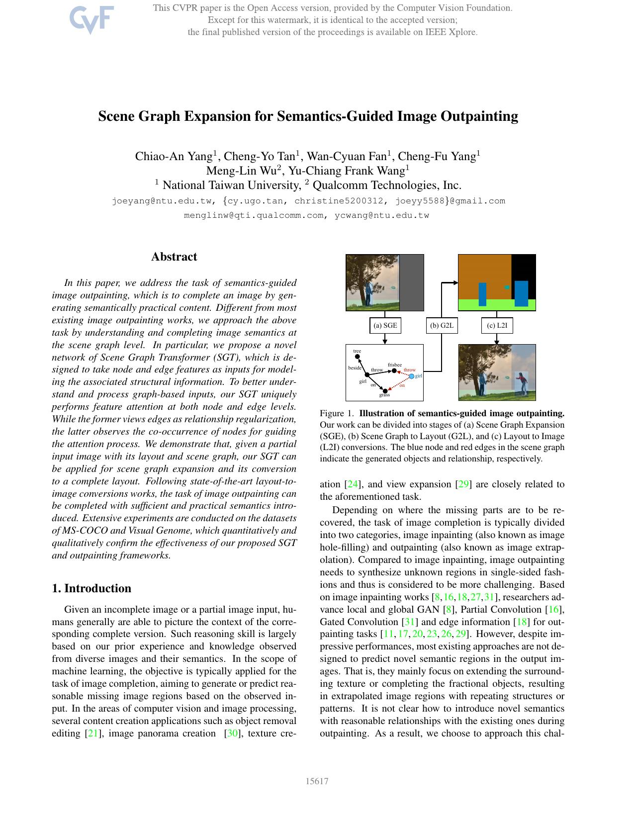 Scene Graph Expansion for Semantics-Guided Image Outpainting by unknow