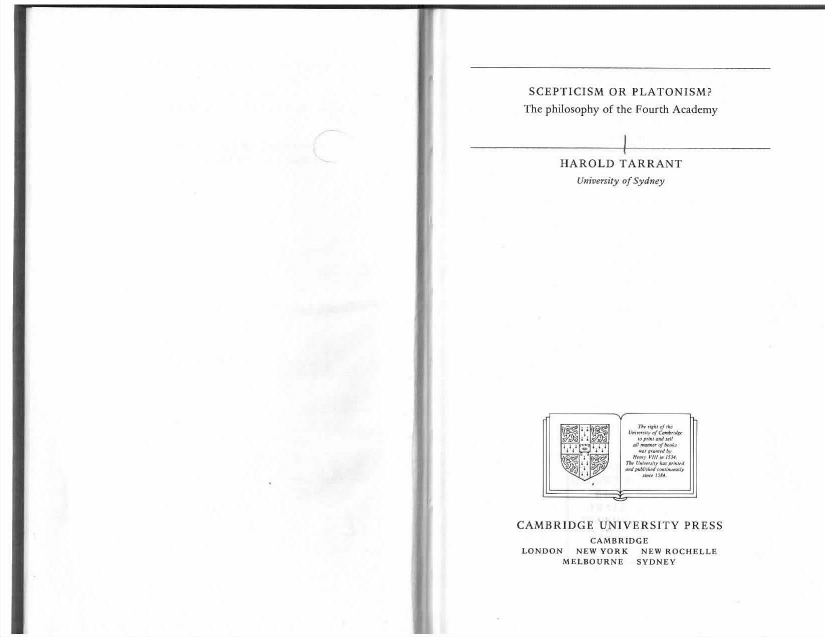 Scepticism or Platonism?: The Philosophy of the Fourth Academy by Harold Tarrant