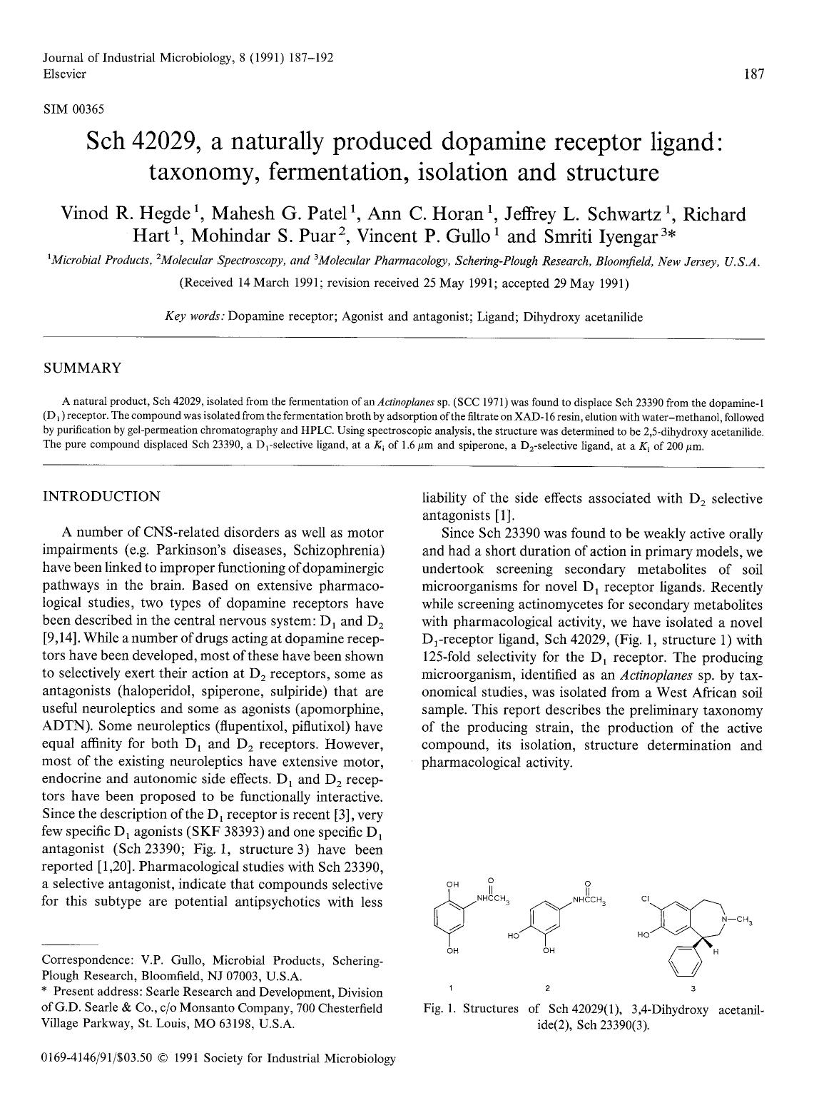 Sch 42029, a naturally produced dopamine receptor ligand: Taxonomy, fermentation, isolation and structure by Unknown