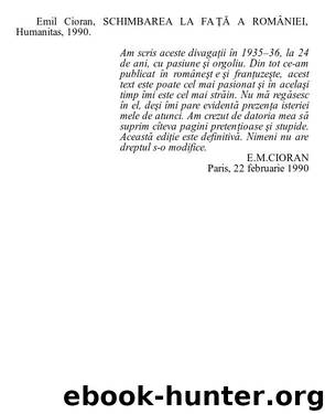 Schimbarea la fata a Romaniei by Emil Cioran