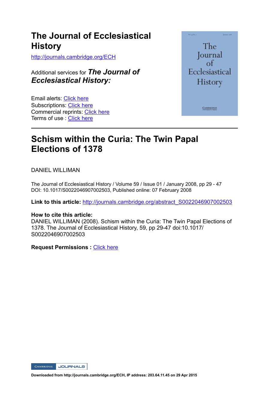 Schism within the Curia: The Twin Papal Elections of 1378 by unknow