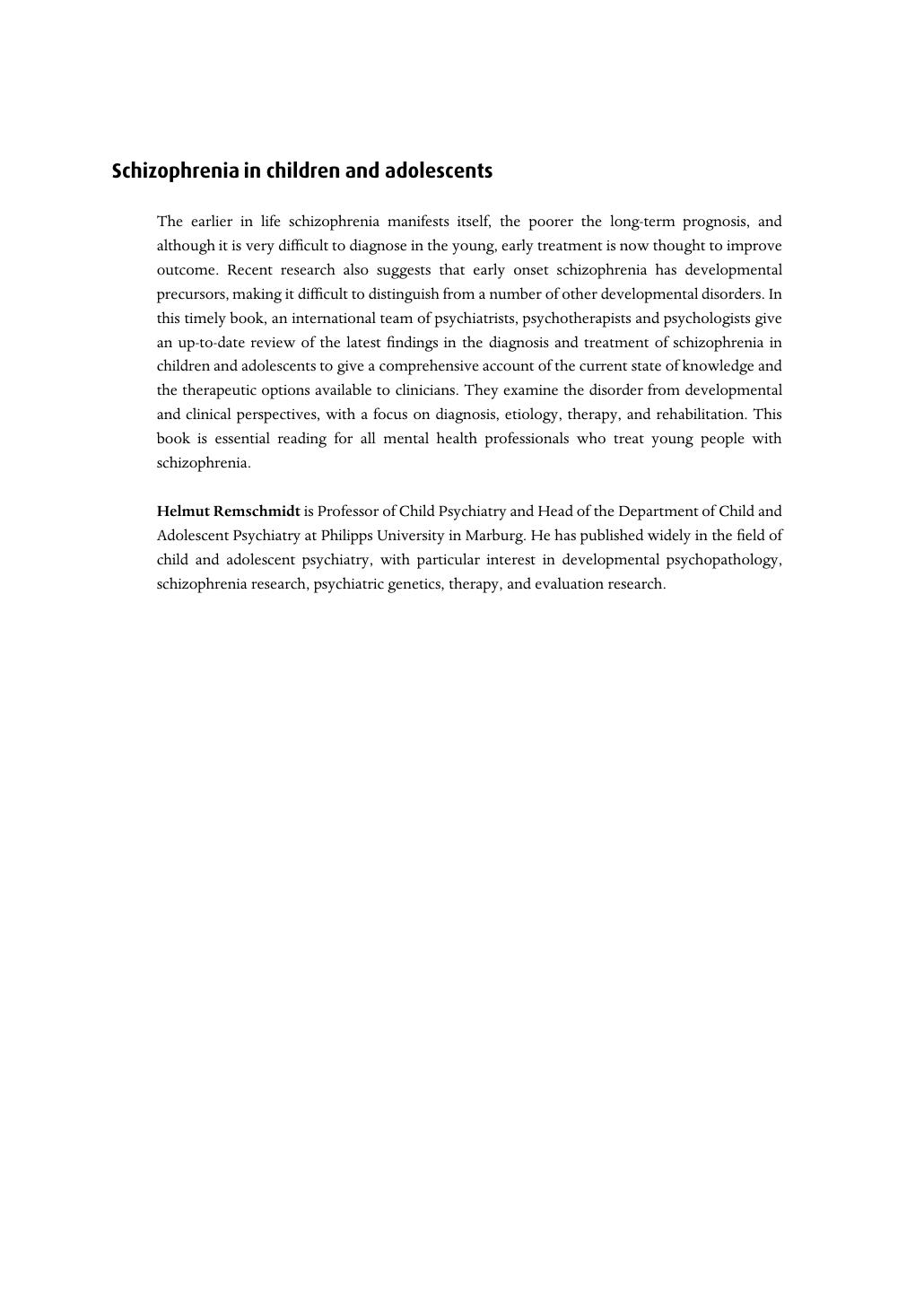 Schizophrenia in Children and Adolescents by Helmut Remschmidt