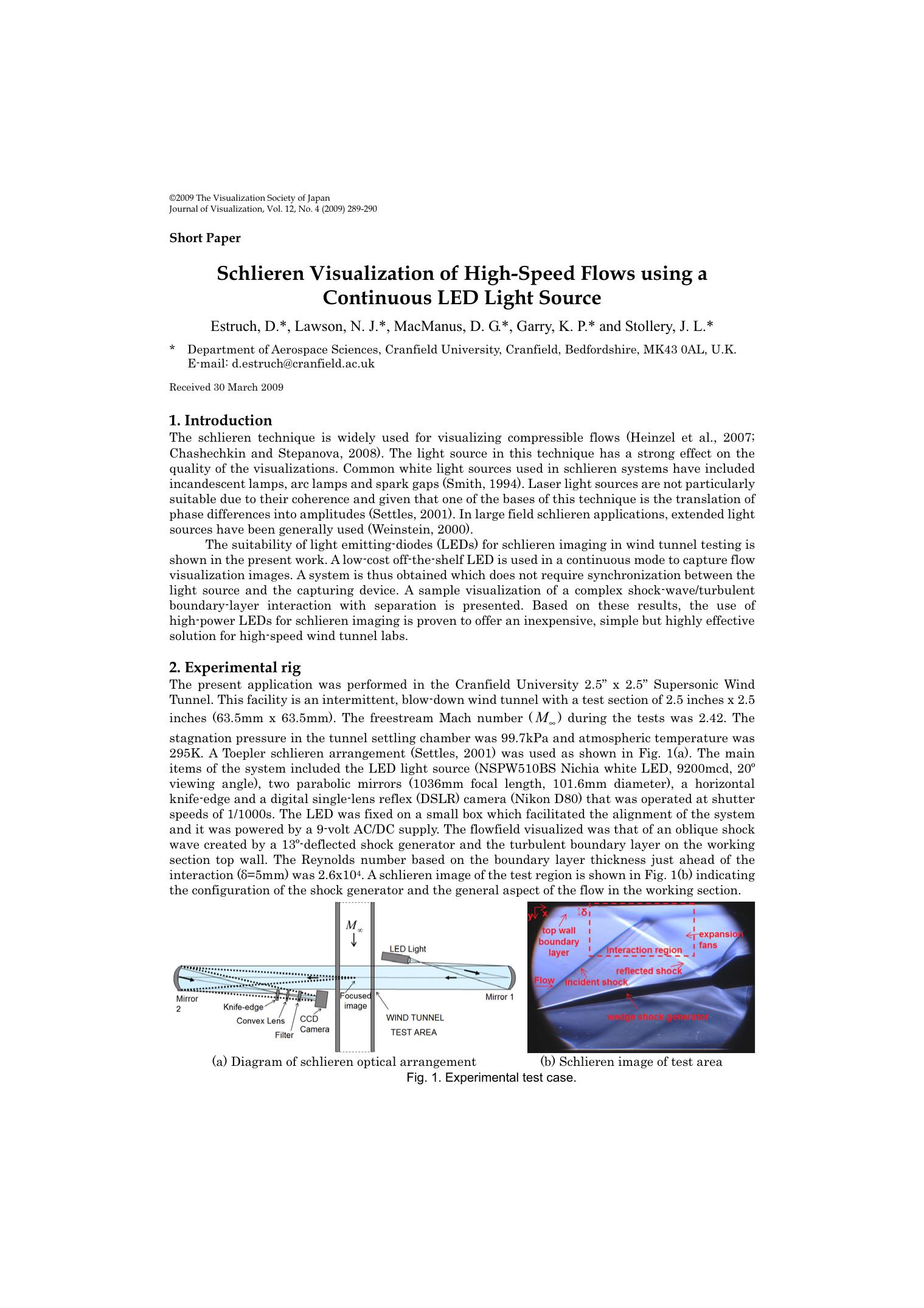 Schlieren visualization of high-speed flows using a continuous LED light source by Unknown