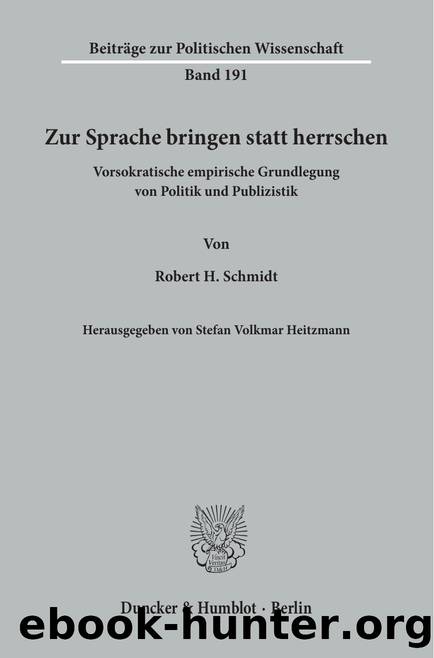 Schmidt by Beiträge zur Politischen Wissenschaft (9783428540419)