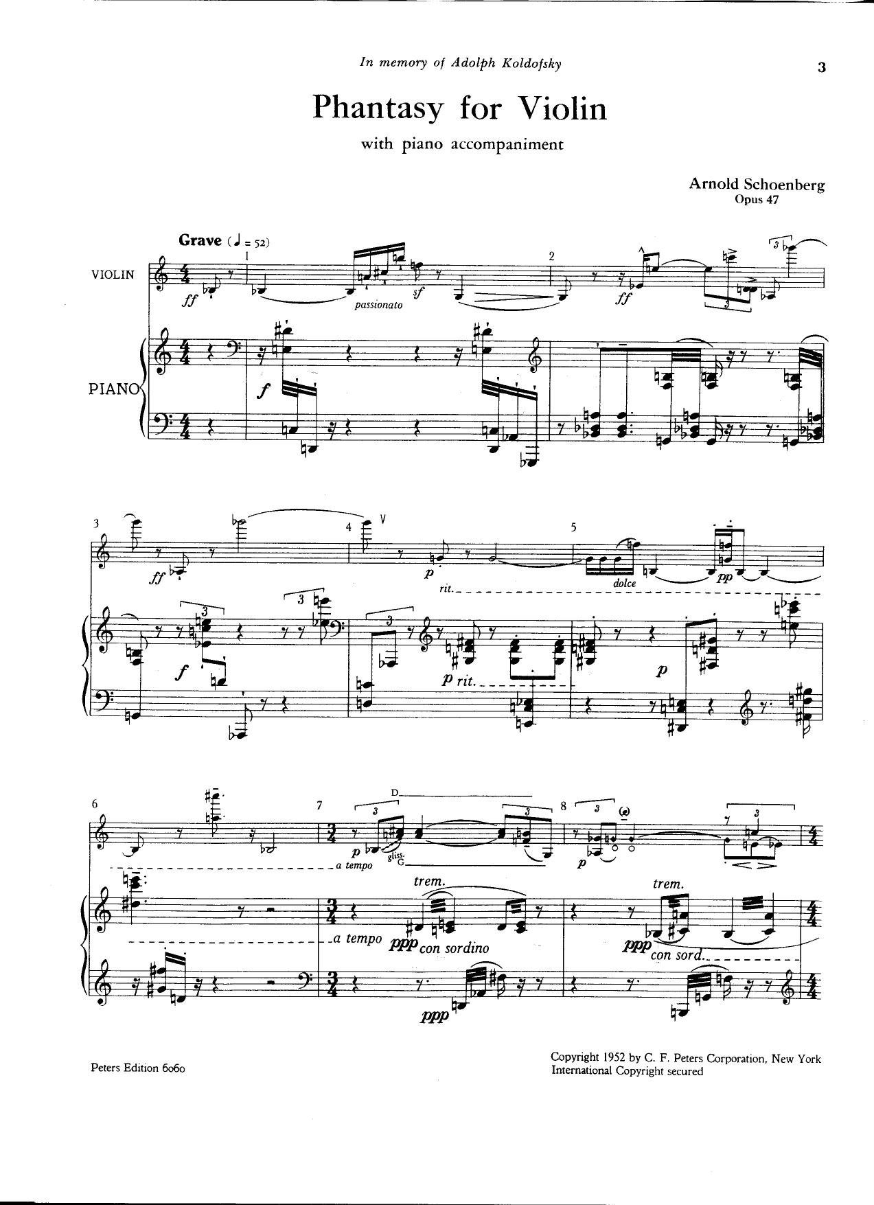 Schoenberg. Phantasy Op. 47 for violin and piano (score) by Unknown
