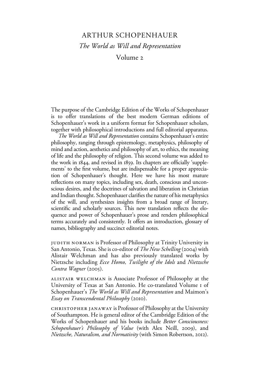 Schopenhauer: The World as Will and Representation: Volume 2 by Arthur Schopenhauer Judith Norman Christopher Janaway Alistair Welchman