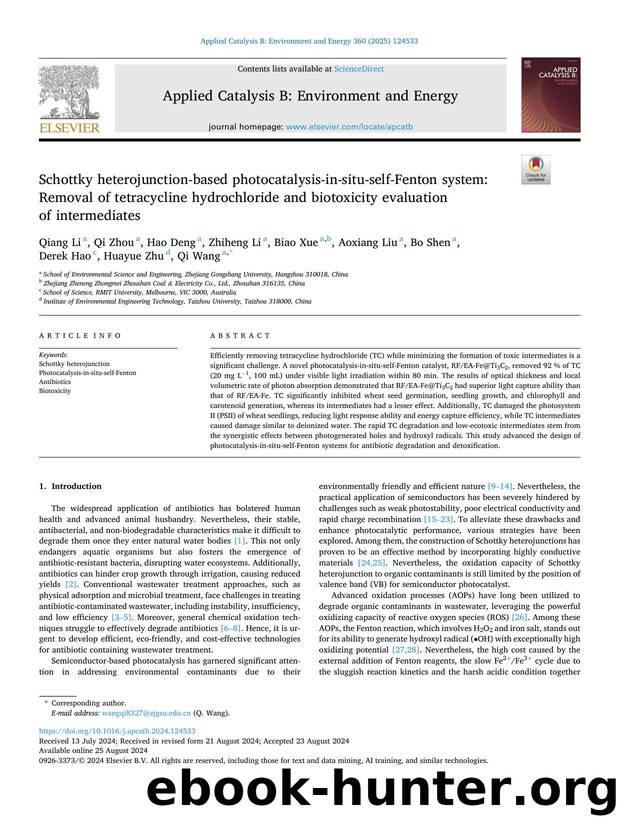 Schottky heterojunction-based photocatalysis-in-situ-self-Fenton system: Removal of tetracycline hydrochloride and biotoxicity evaluation of intermediates by unknow