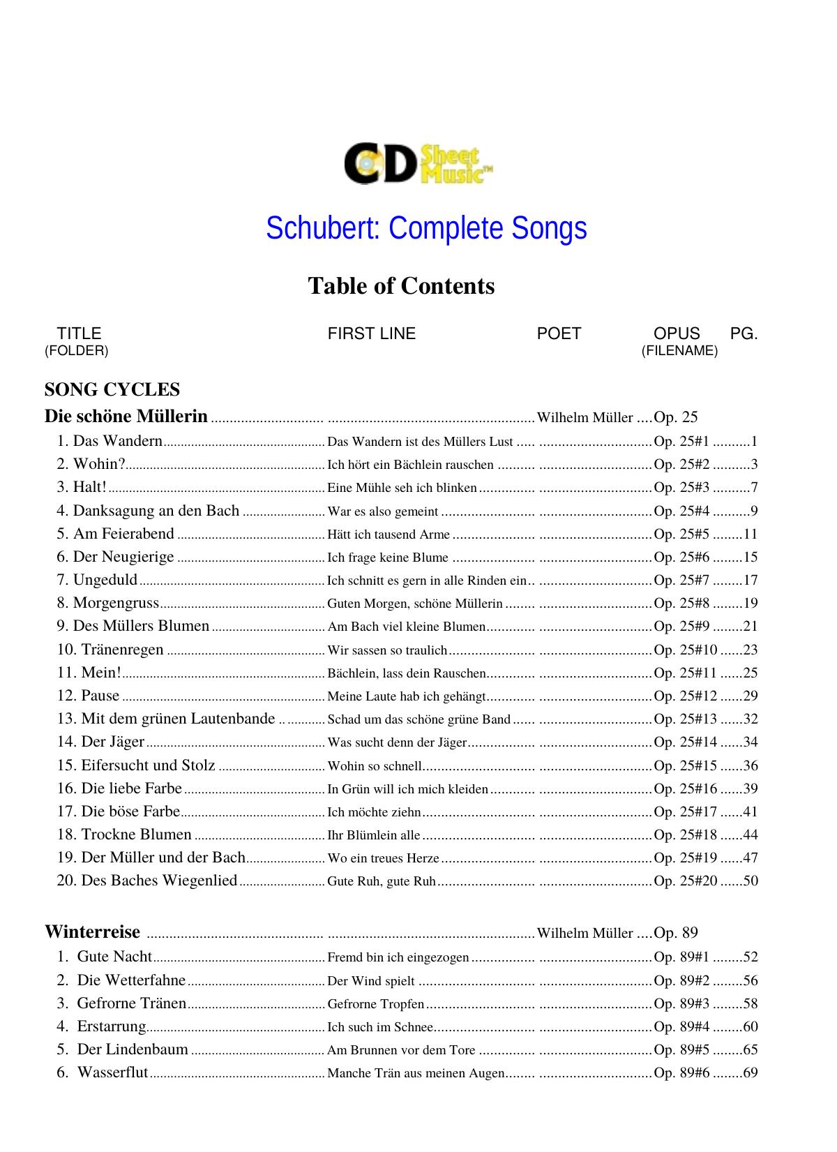 Schubert: Complete Songs by Unknown