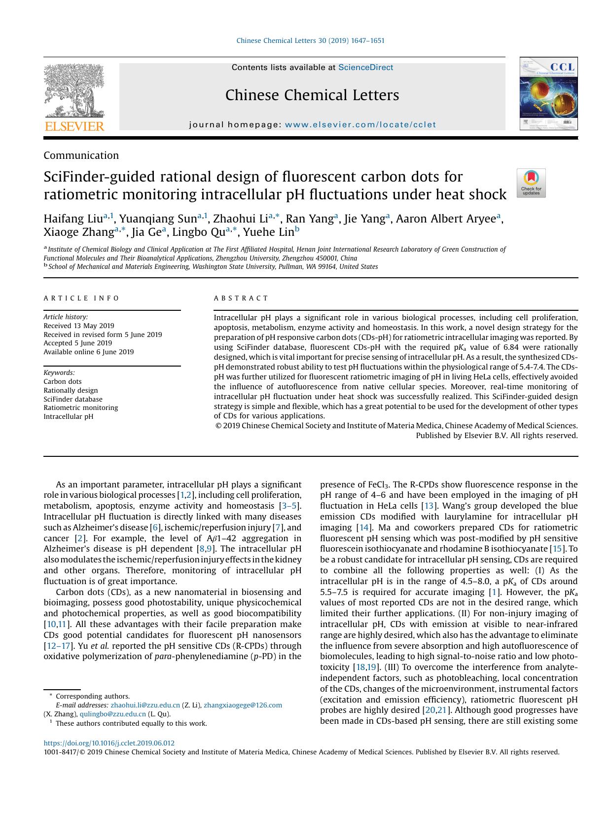 SciFinder-guided rational design of fluorescent carbon dots for ratiometric monitoring intracellular pH fluctuations under heat shock by unknow