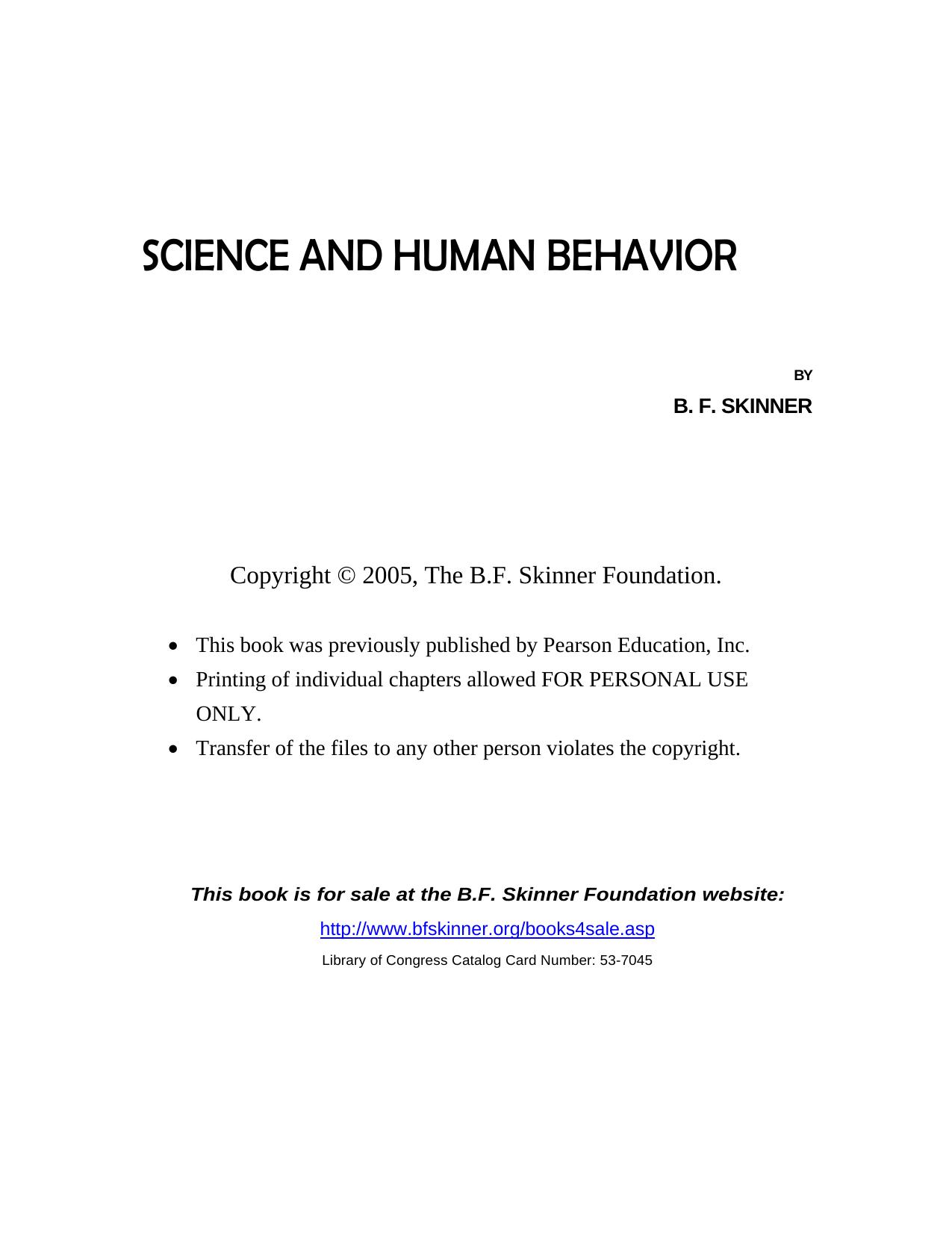 Science and Human Behavior by B. F. Skinner