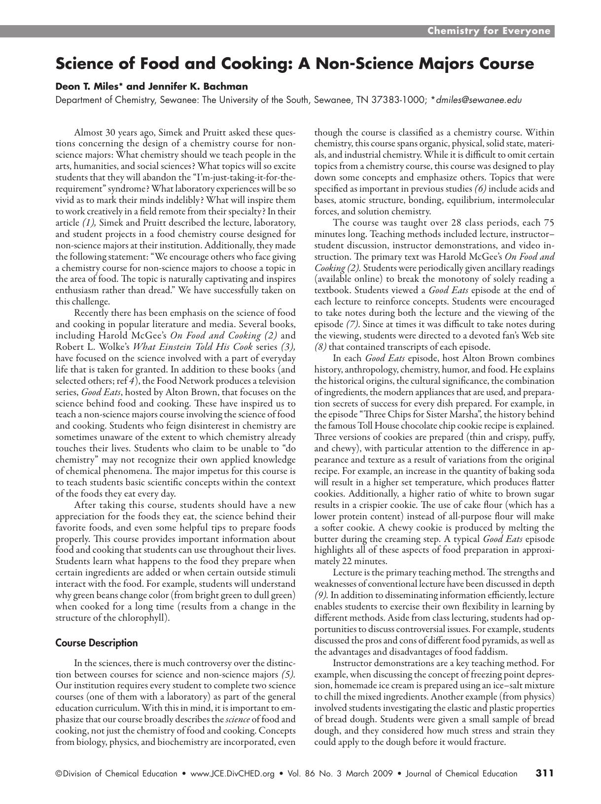 Science of Food and Cooking: A Non-Science Majors Course by Deon T. Miles and Jennifer K. Bachman