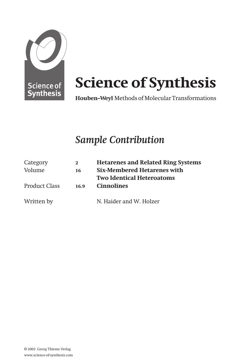 Science of Synthesis: Houben-Weyl Methods of Molecular Transformations: Category 1: Organometallics by Unknow