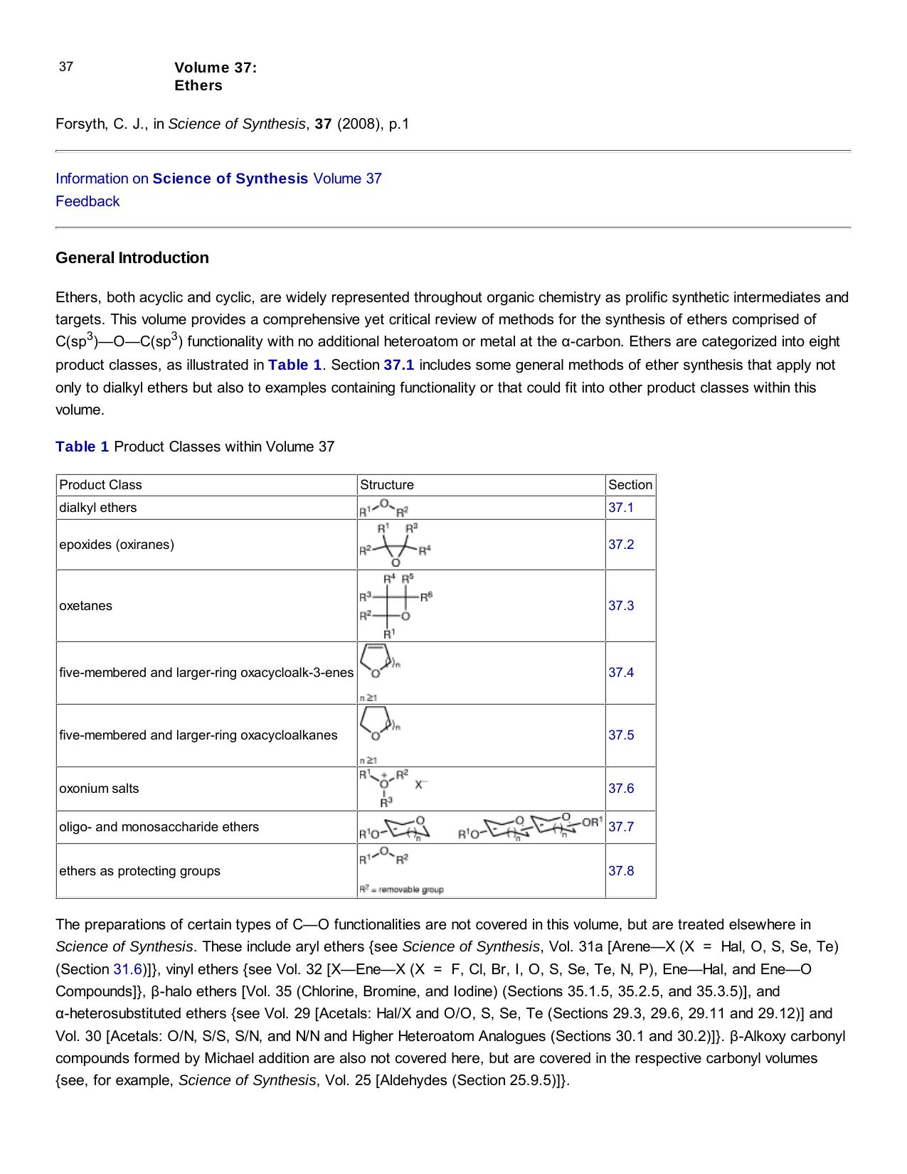 Science of synthesis : Houben-Weyl methods of molecular transformations. Compounds with One Saturated Carbon Heteroatom Bond. Ethers by Forsyth C.J. (ed.)