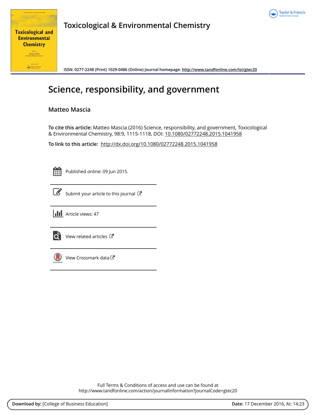 Science, responsibility, and government by Unknown