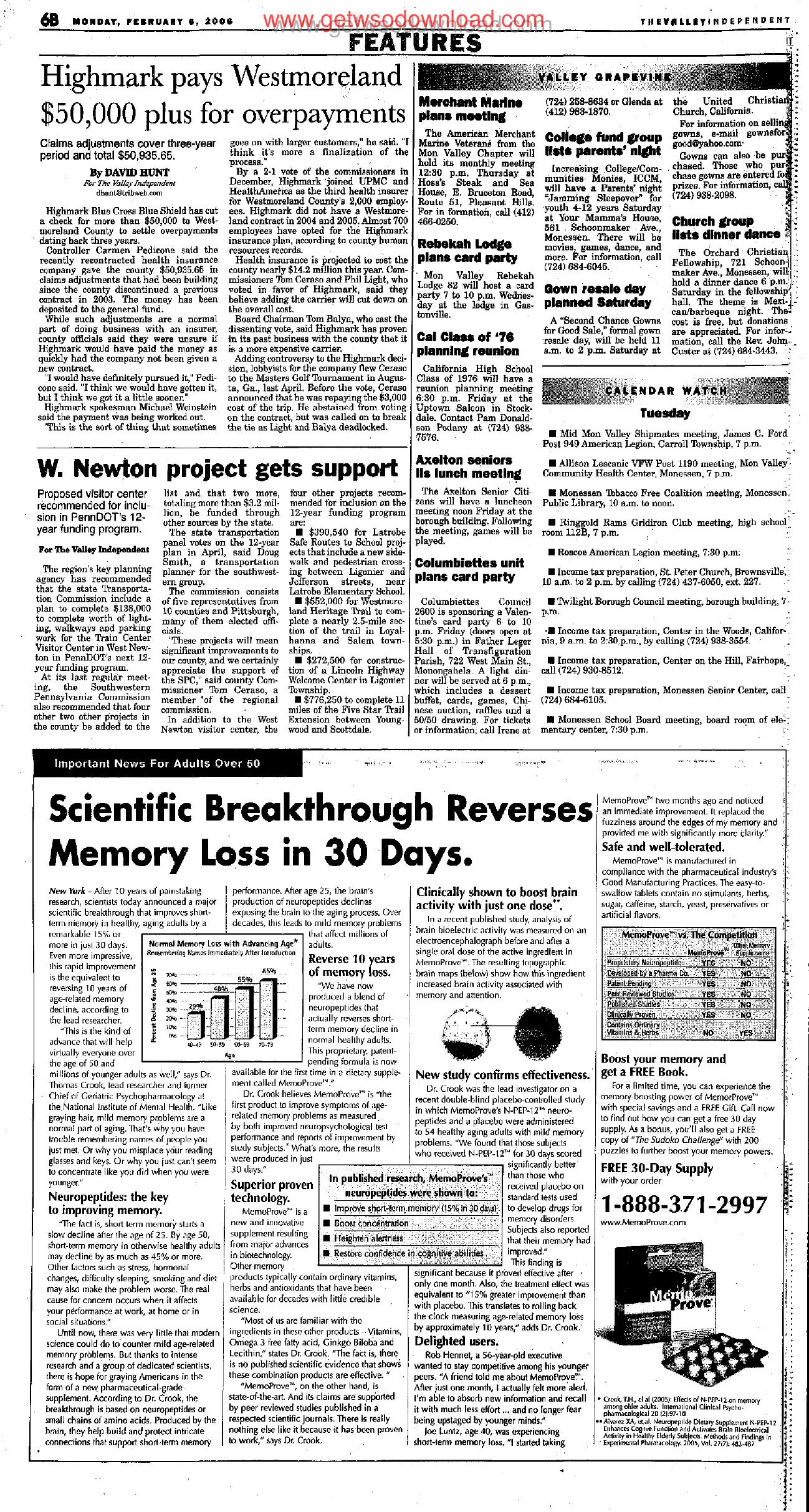 Scientific Breakthrough Reverses Memory Loss in 30 Days by Copyright 2007 Heritage Microfilm Inc. and Newspaperarchive.com