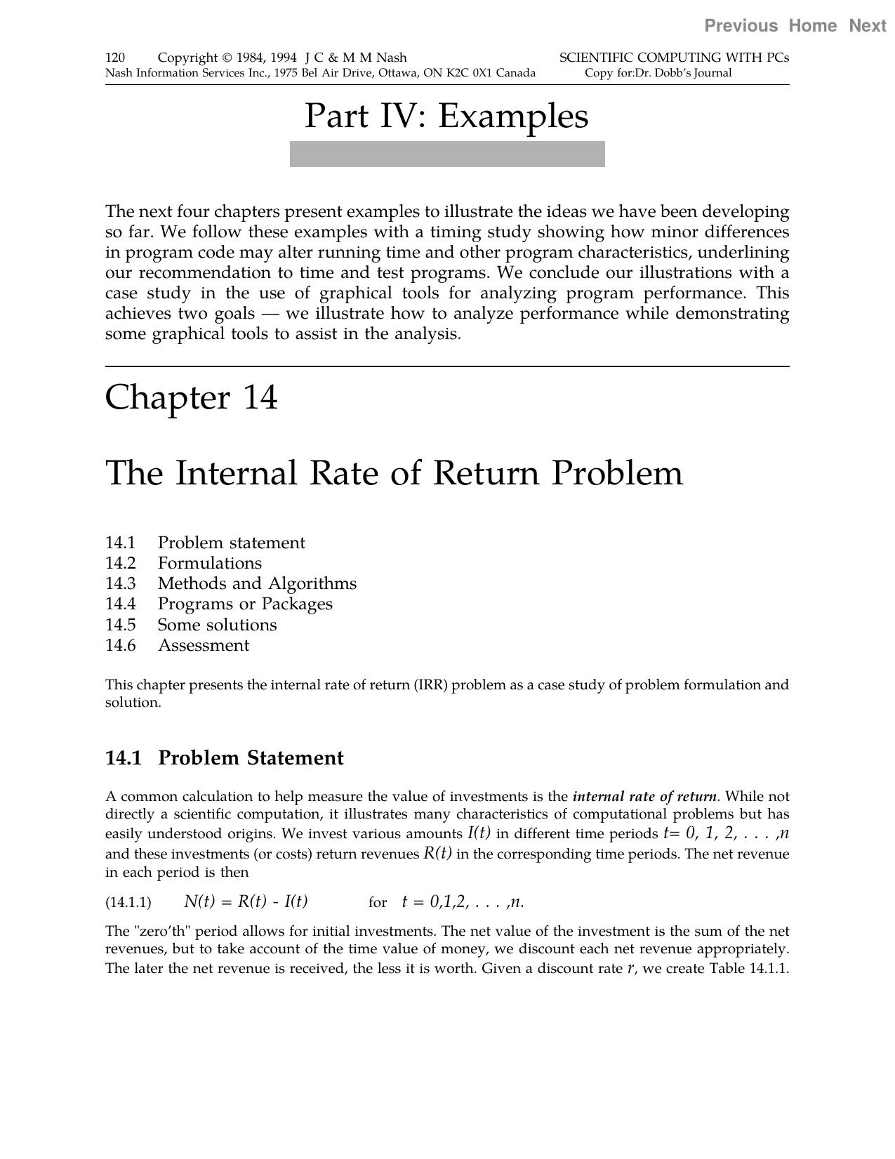 Scientific Computing with PCs - Chapter 14: The Internal Rate of Return Problem by Unknown