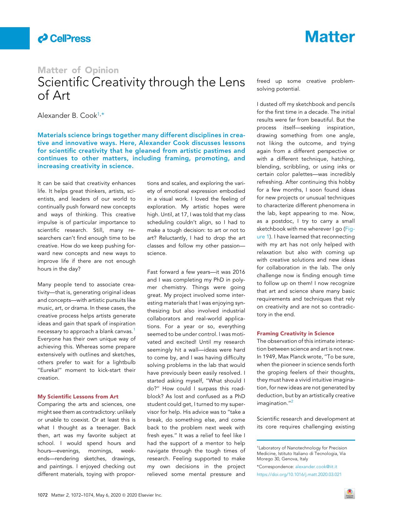 Scientific Creativity through the Lens of Art by Alexander B. Cook