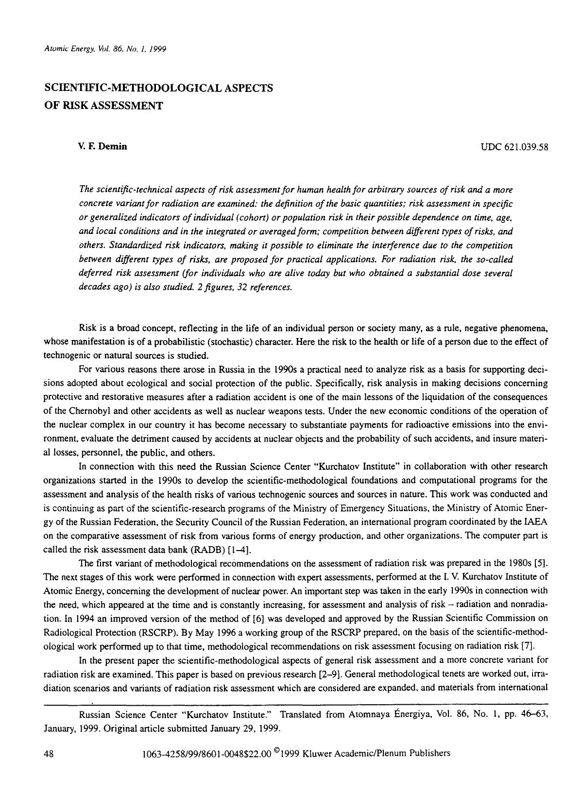 Scientific-methodological aspects of risk assessment by Unknown