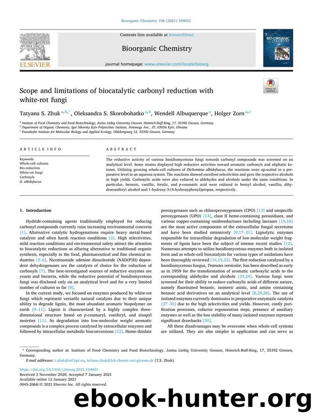 Scope and limitations of biocatalytic carbonyl reduction with white-rot fungi by Tatyana S. Zhuk & Oleksandra S. Skorobohatko & Wendell Albuquerque & Holger Zorn