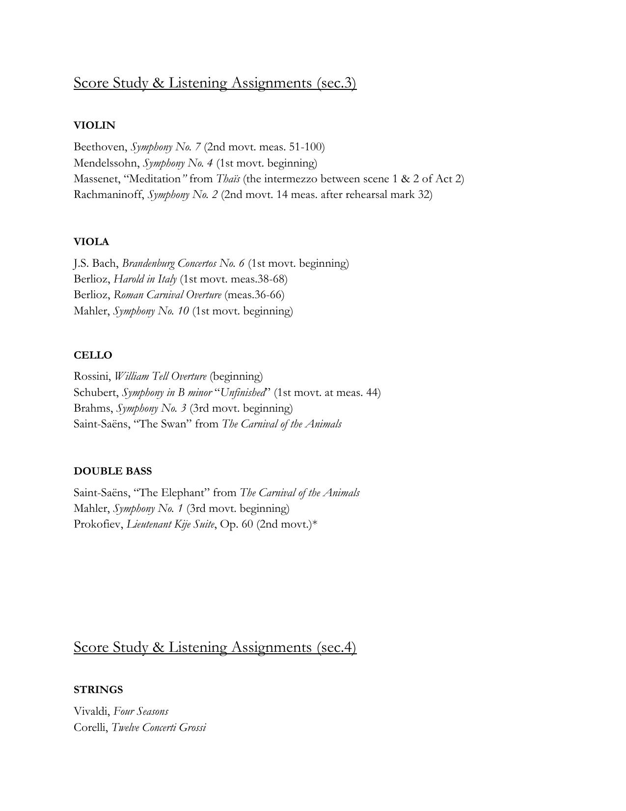 Score Study & Listening Assignments by Jonathan