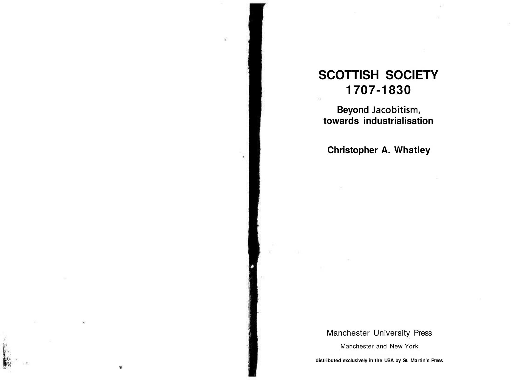Scottish society 1707â1830: Beyond Jacobitism, towards industrialisation by Christopher A. Whatley