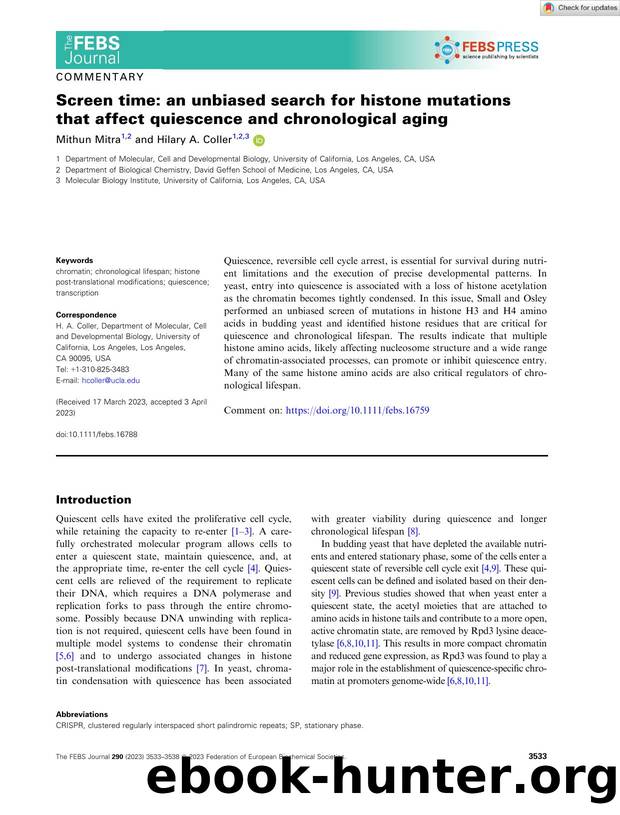 Screen time: an unbiased search for histone mutations that affect quiescence and chronological aging by Unknown