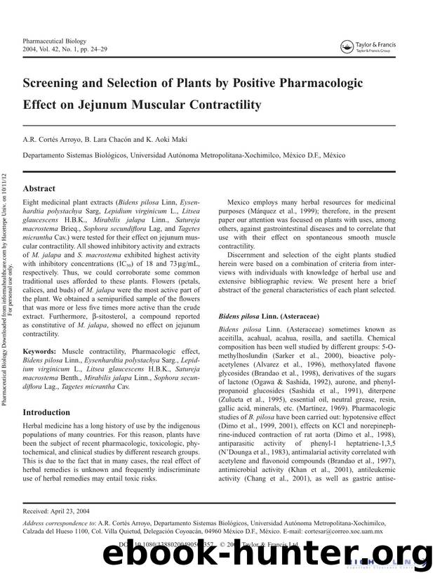 Screening and Selection of Plants by Positive Pharmacologic Effect on Jejunum Muscular Contractility by A.R. Arroyo B. Chacón & K. Maki