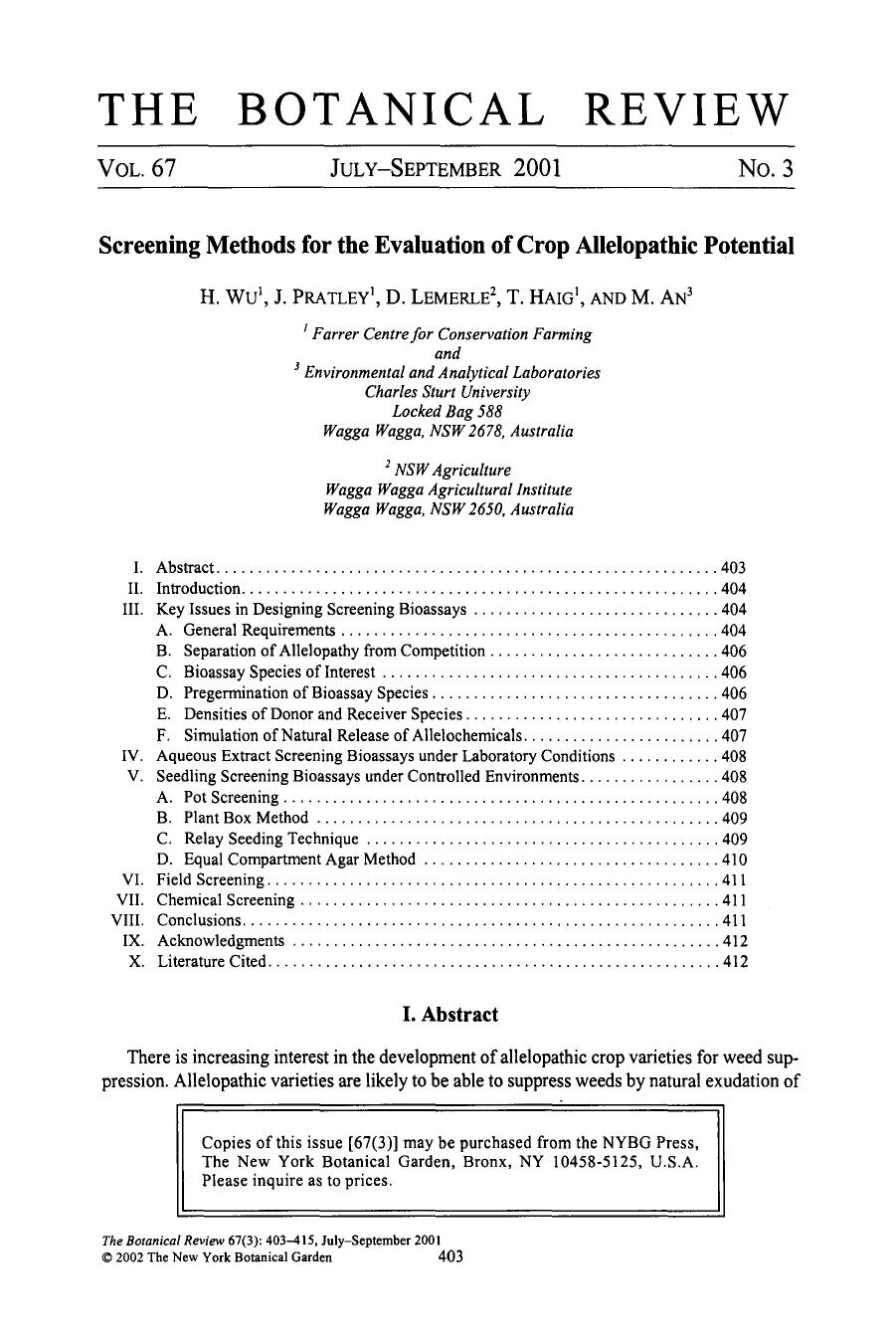 Screening methods for the evaluation of crop allelopathic potential by Unknown