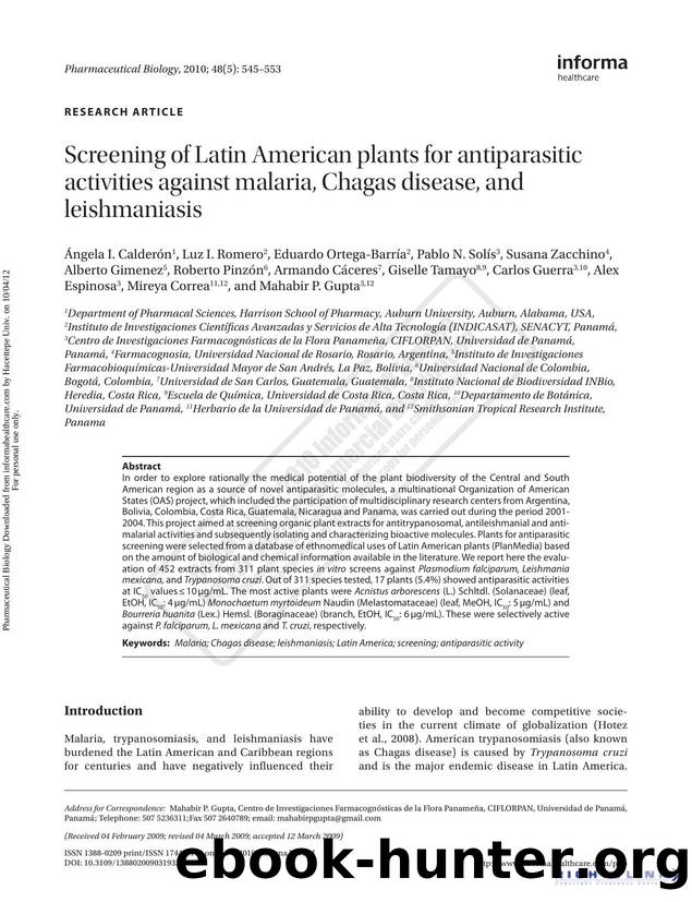 Screening of Latin American plants for antiparasitic activities against malaria, Chagas disease, and leishmaniasis by unknow