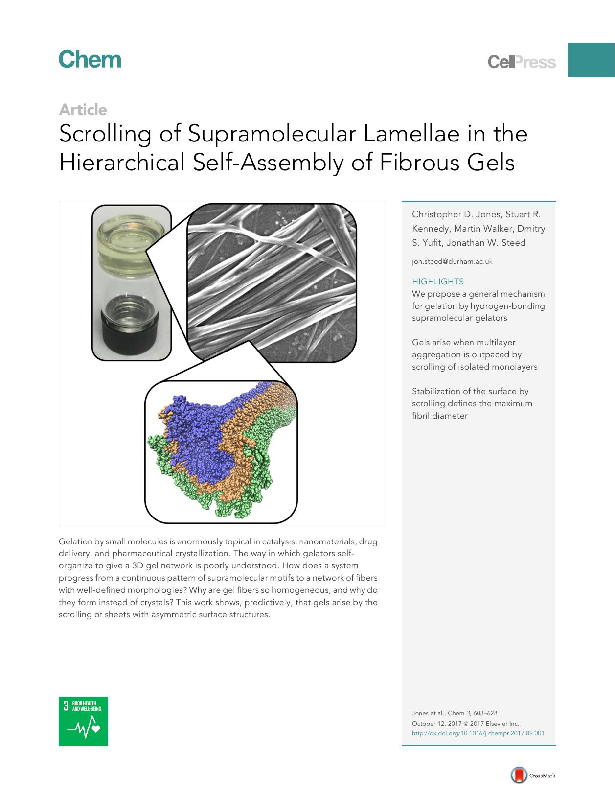 Scrolling of Supramolecular Lamellae in the Hierarchical Self-Assembly of Fibrous Gels by Christopher D. Jones & Stuart R. Kennedy & Martin Walker & Dmitry S. Yufit & Jonathan W. Steed