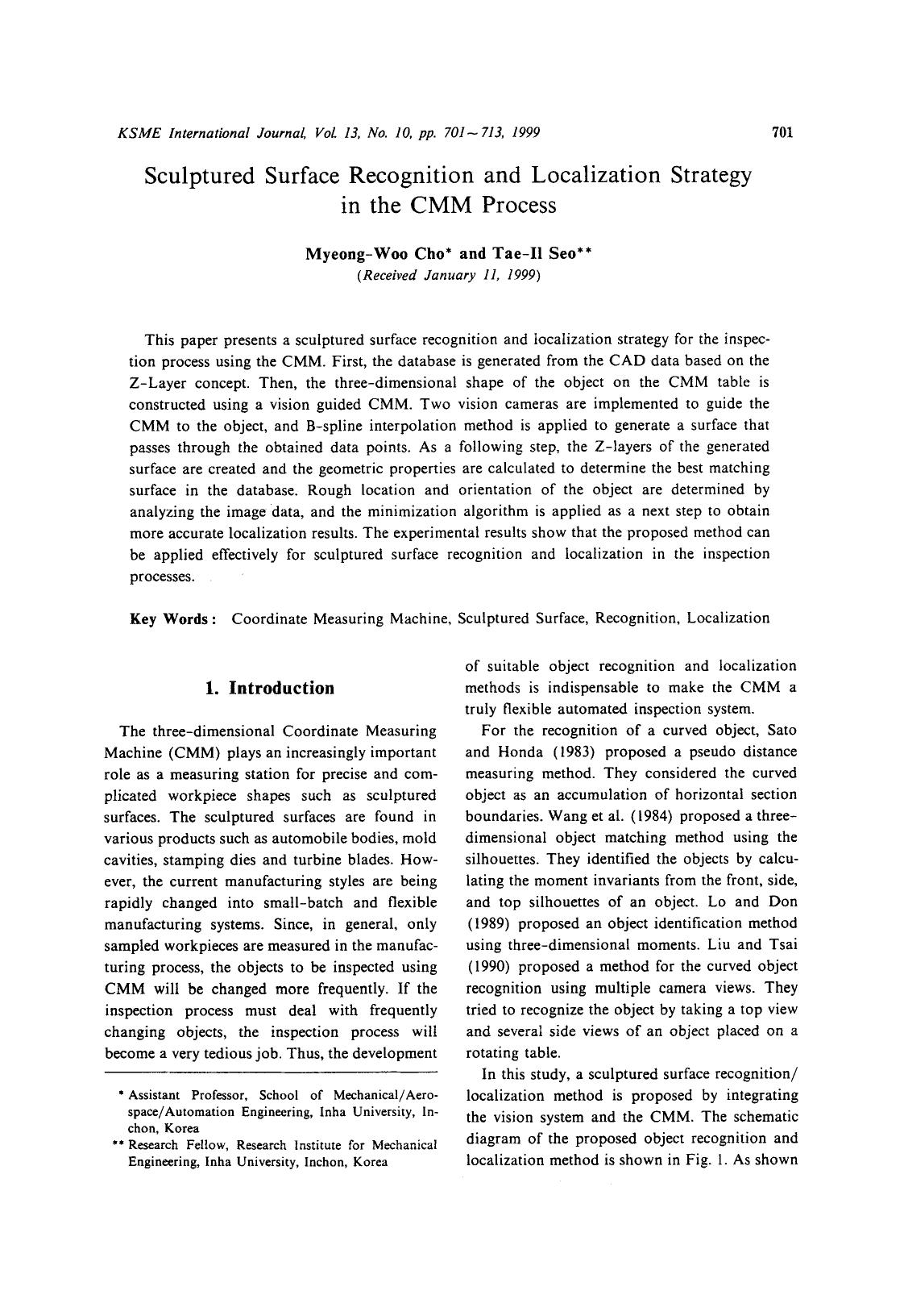 Sculptured surface recognition and localization strategy in the CMM process by Unknown