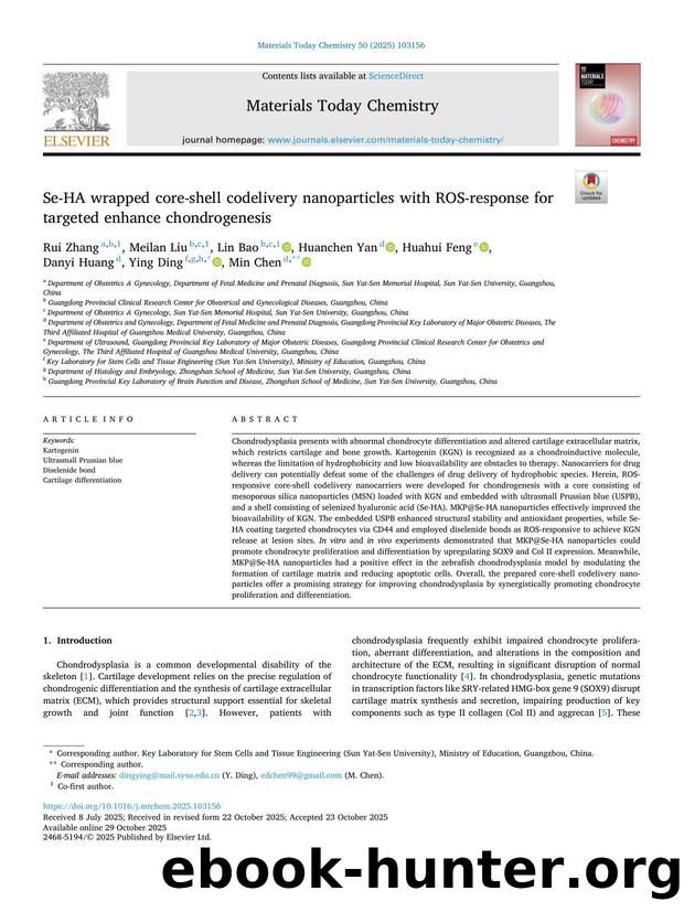 Se-HA wrapped core-shell codelivery nanoparticles with ROS-response for targeted enhance chondrogenesis by Rui Zhang & Meilan Liu & Lin Bao & Huanchen Yan & Huahui Feng & Danyi Huang & Ying Ding & Min Chen