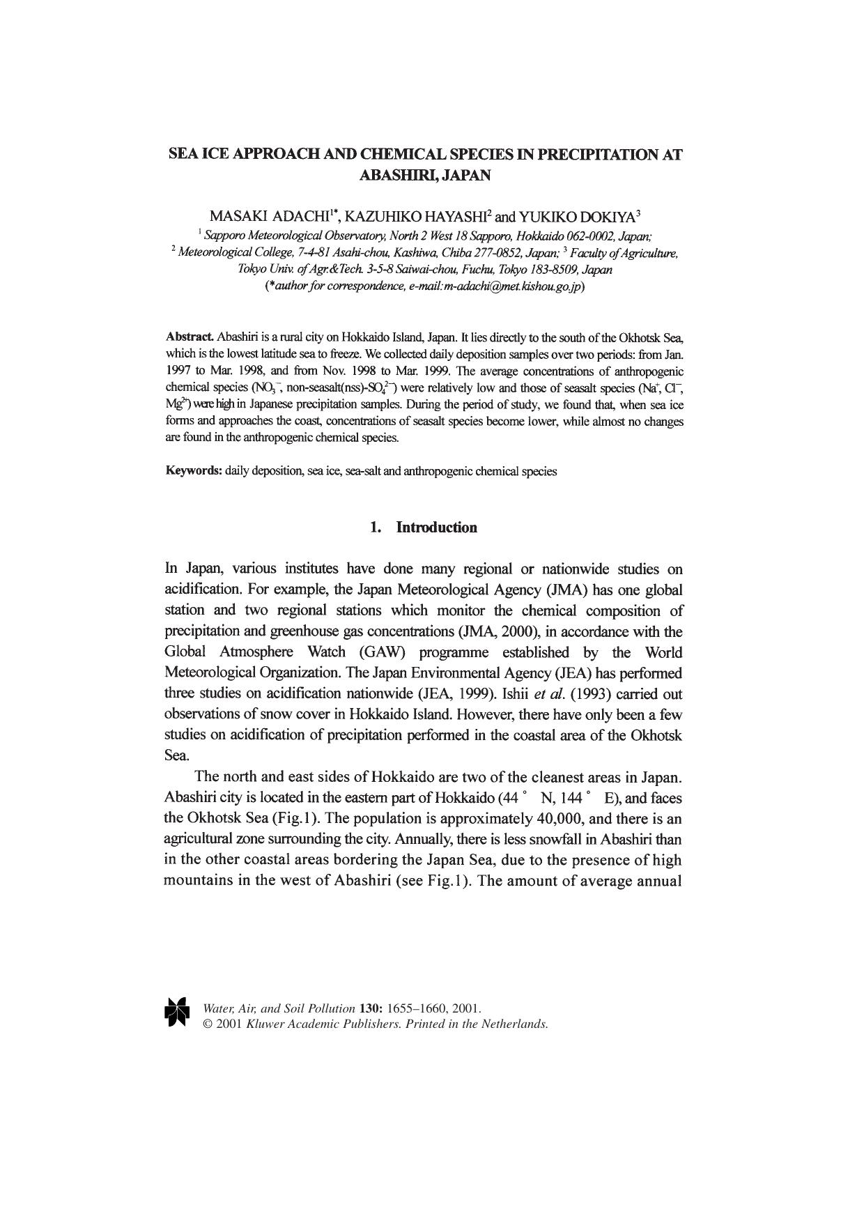 Sea Ice Approach and Chemical Species in Precipitation at Abashiri, Japan by Unknown