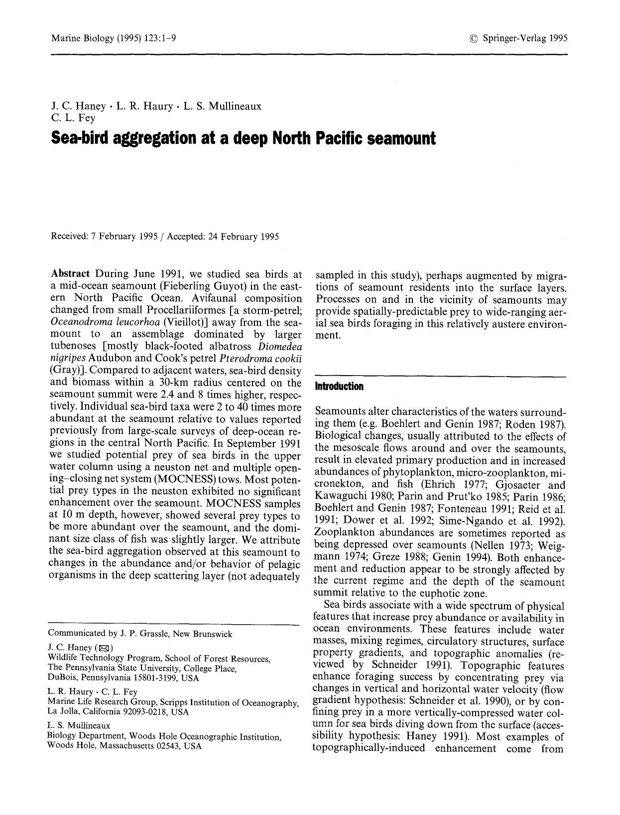 Sea-bird aggregation at a deep North Pacific seamount by Unknown
