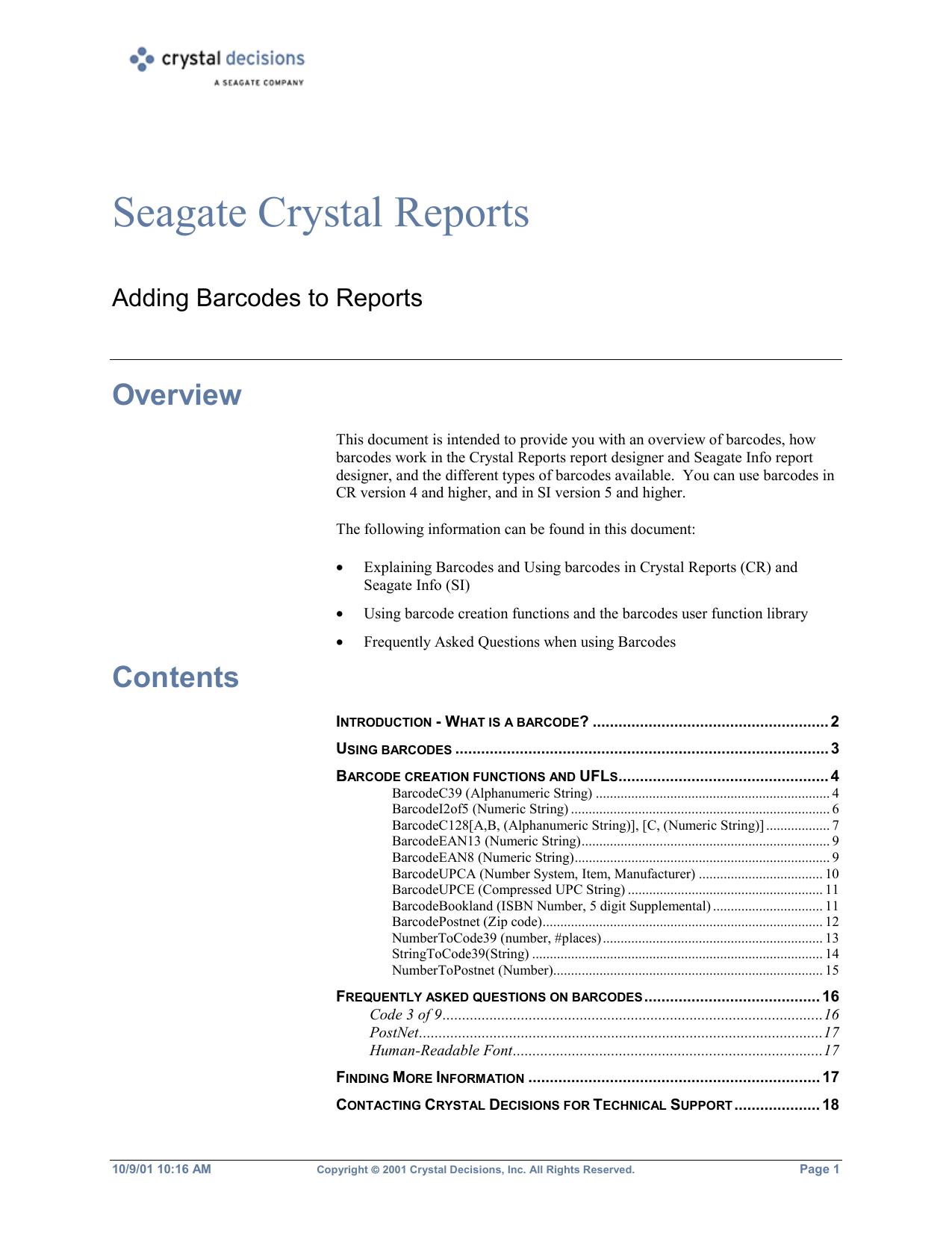 Seagate Crystal Reports by Dustin Crockett
