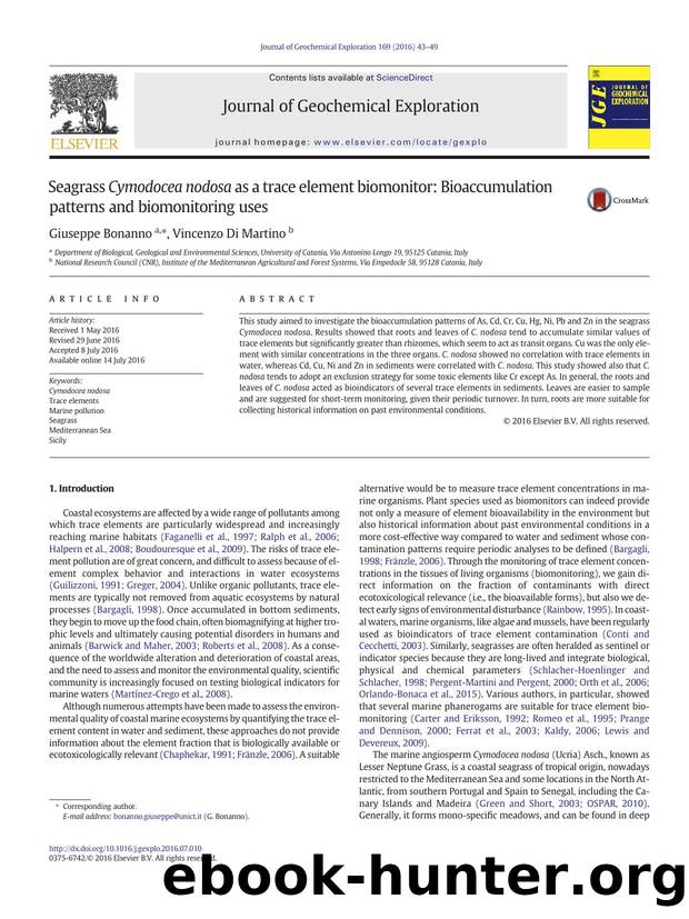 Seagrass Cymodocea nodosa as a trace element biomonitor: Bioaccumulation patterns and biomonitoring uses by Giuseppe Bonanno & Vincenzo Di Martino