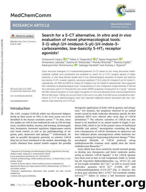 Search for a 5-CT alternative. In vitro and in vivo evaluation of novel pharmacological tools: 3-(1-alkyl-1H-imidazol-5-yl)-1H-indole-5-carboxamides, low-basicity 5-HT7 receptor agonists by unknow